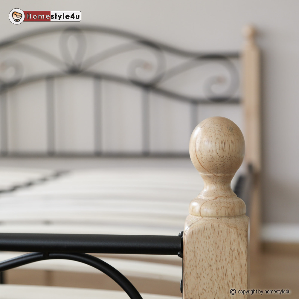 Metal Bed Iron Bed Double 160 x 200 Wood Slatted black natural bed frame 920