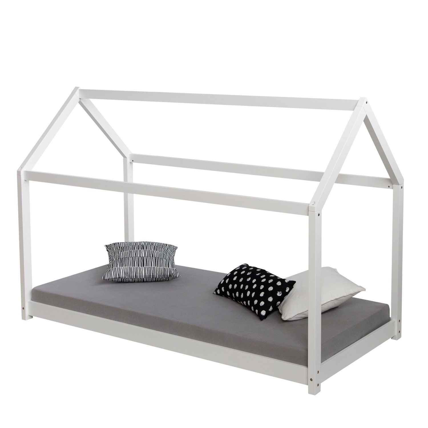 Lit Enfant 80x160 cm Blanc | Lit Cabane | Lit Simple | avec Sommier | Bois | Lit au Sol