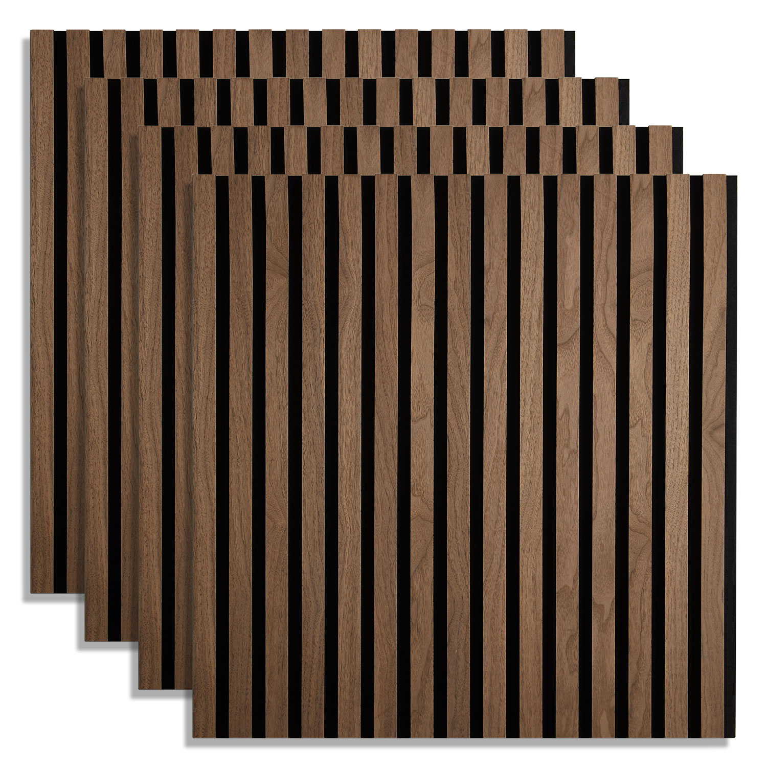 Acoustic Panels Wall Panels 60 x 60 cm Brown Walnut | Wood | 4-piece Set | 3D Strips Acoustic Panels Wall Panels 60 x 60 cm Brown Walnut | Wood | 4-piece Set | 3D Strips