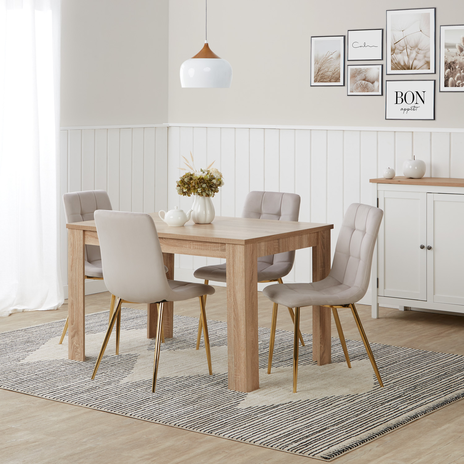 Upholstered Chair Velvet Cream | Set of 6 | golden Legs | without Armrests | Kitchen Dining Room Office