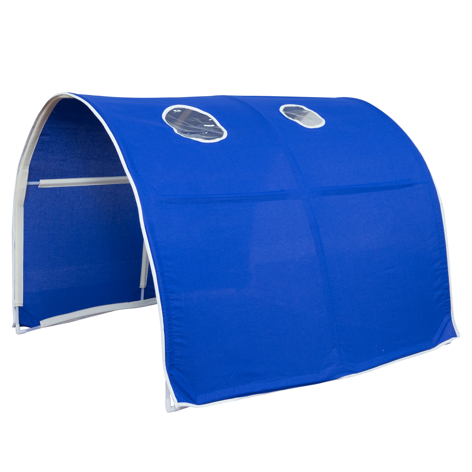 Hochbett mit Matratze 90x200 cm Turm Tunnel Rutsche Stockbett Kinderbett Leiter Holz Kiefer Vorhang blau Lattenrost Spielbett