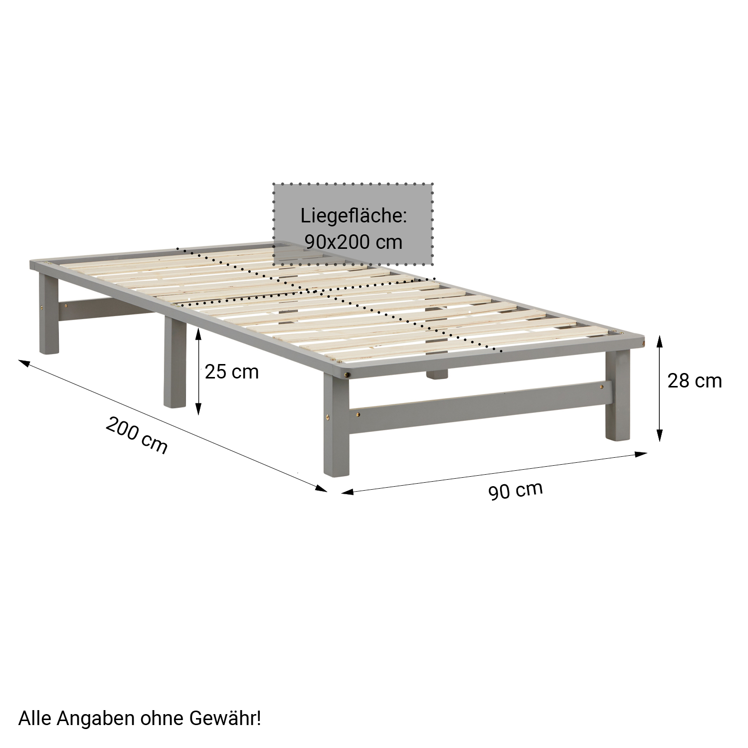 Pallet Bed 90x200 cm Gray | Single Bed with Storage Drawers | with Slatted Frame | Wood | Kids Youth Guest Bedroom