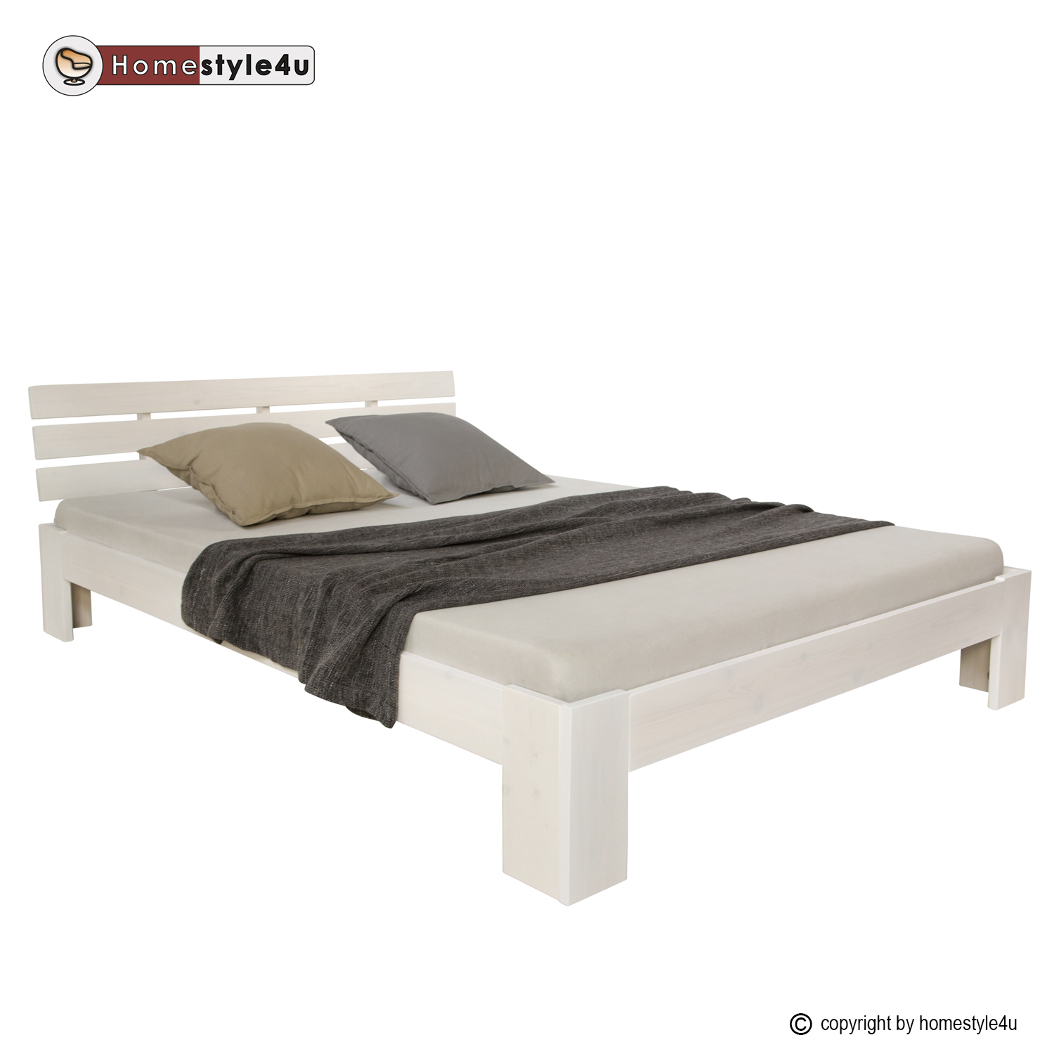 Wood Bed 160x200 cm White | Double Bed | with Slatted Frame | Solid | Kids Youth Guest Bedroom Wood Bed 160x200 cm White | Double Bed | with Slatted Frame | Solid | Kids Youth Guest Bedroom