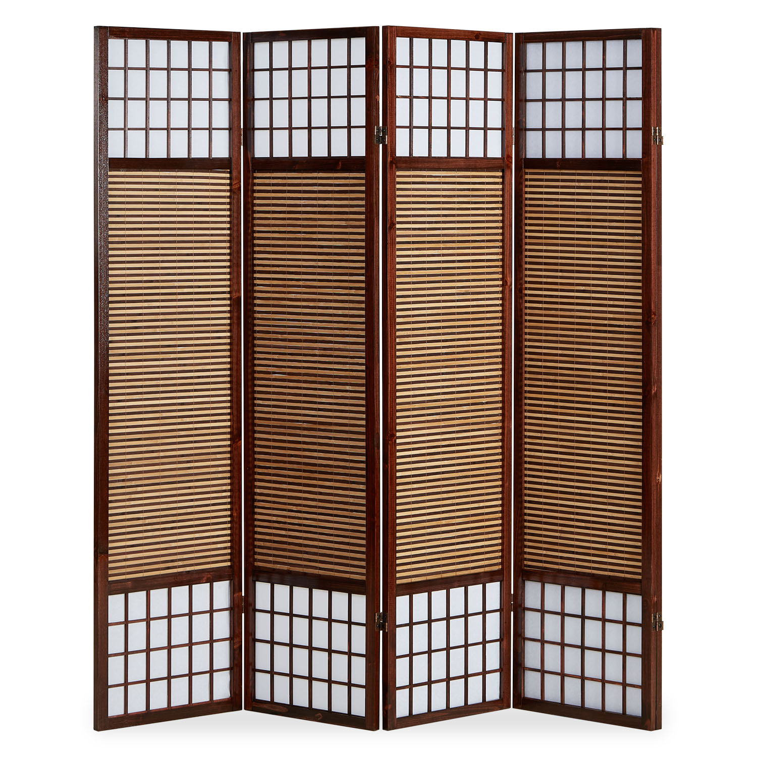 Paravent Brown Bamboo Shoji Rice Paper White | 4-panel | Wood | Room Divider Partition Privacy Screen