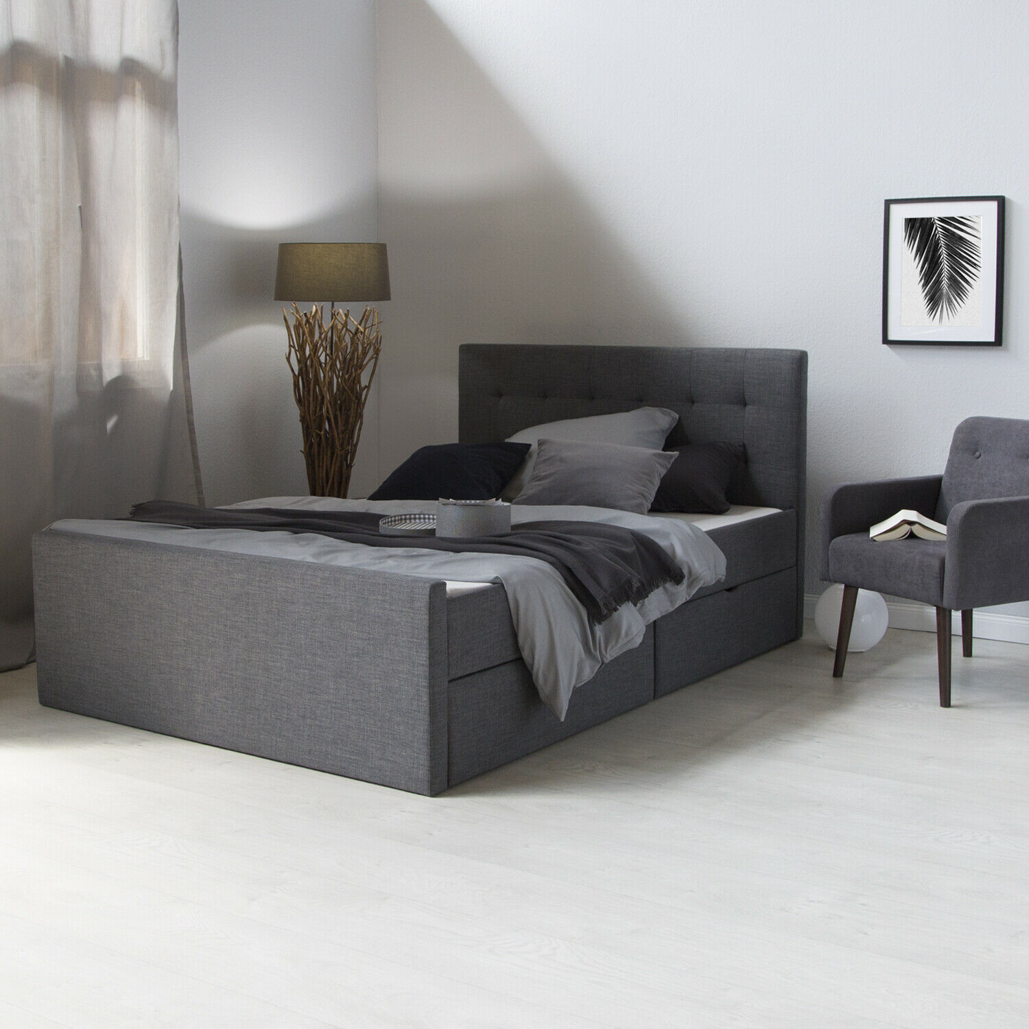 Upholstered Bed 180x200 Grey Double Bed Slatted Frame 2 Drawers Upholstered bed 160x200 cm grey anthracite | with slatted frame | with 2 bed drawers | double fabric bed frame