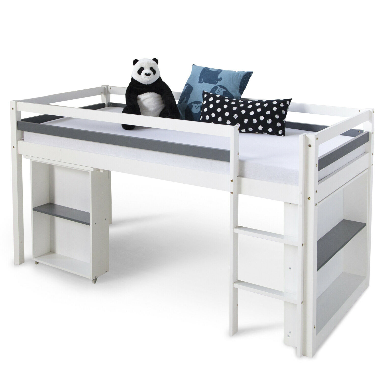 Children´s Bed Bunk Bed 90x200 White Wood Kids Bed High Sleeper Cot Desk