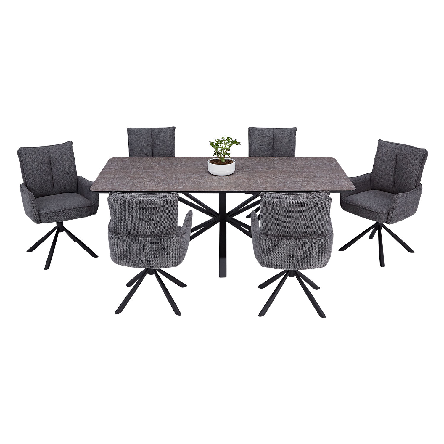 Modern Dining Table 200x100 cm Brown Black with 6 Dark Grey Fabric Chairs Dining Room Table 8 Seater Industrial Look