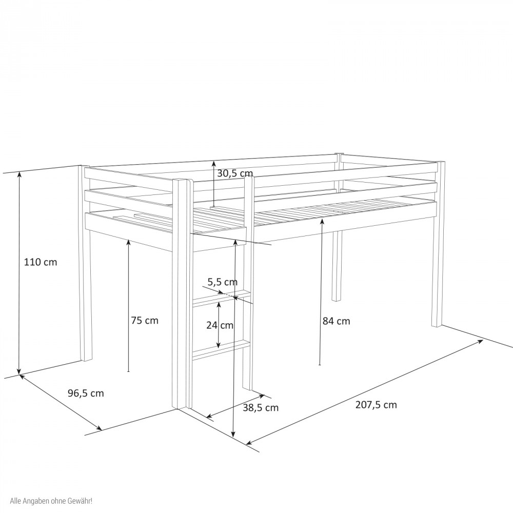 Loft Bed Kids 90x200 cm Gray Basic | without Slatted Frame Loft Bed Kids 90x200 cm Gray Basic | without Slatted Frame