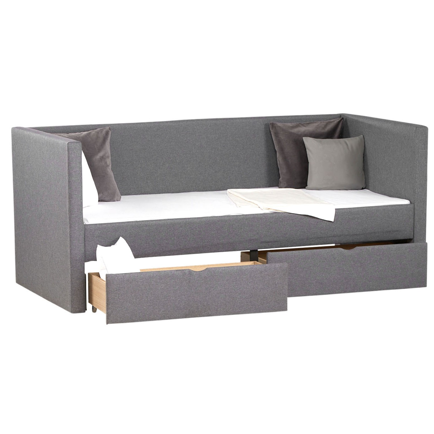 Upholstered Bed 90x200 Grey Bed Drawer Day Bed Sofa Bed Guest Bed Extendable