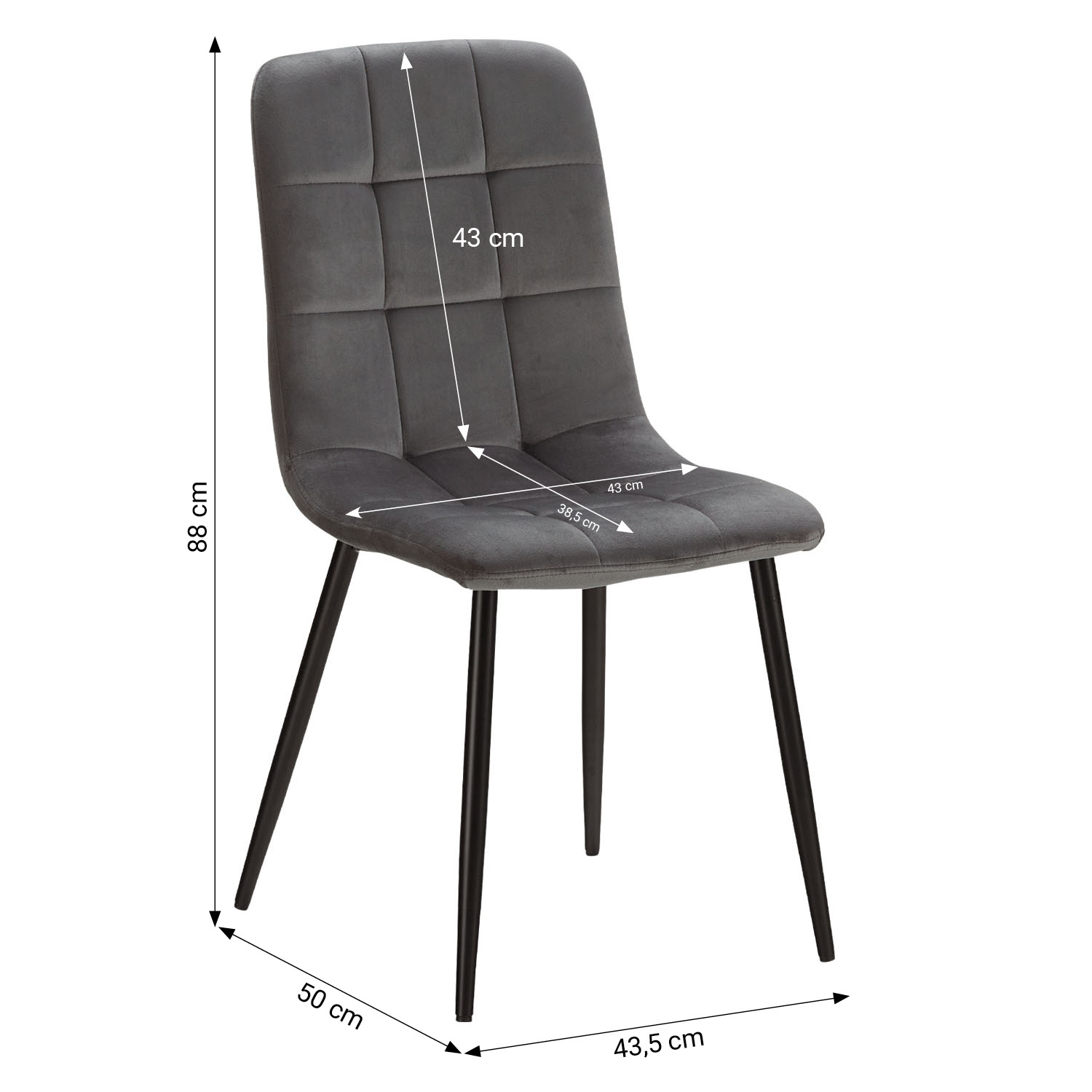 Upholstered Chair Velvet Grey | single | without Armrests | Kitchen Dining Room Office