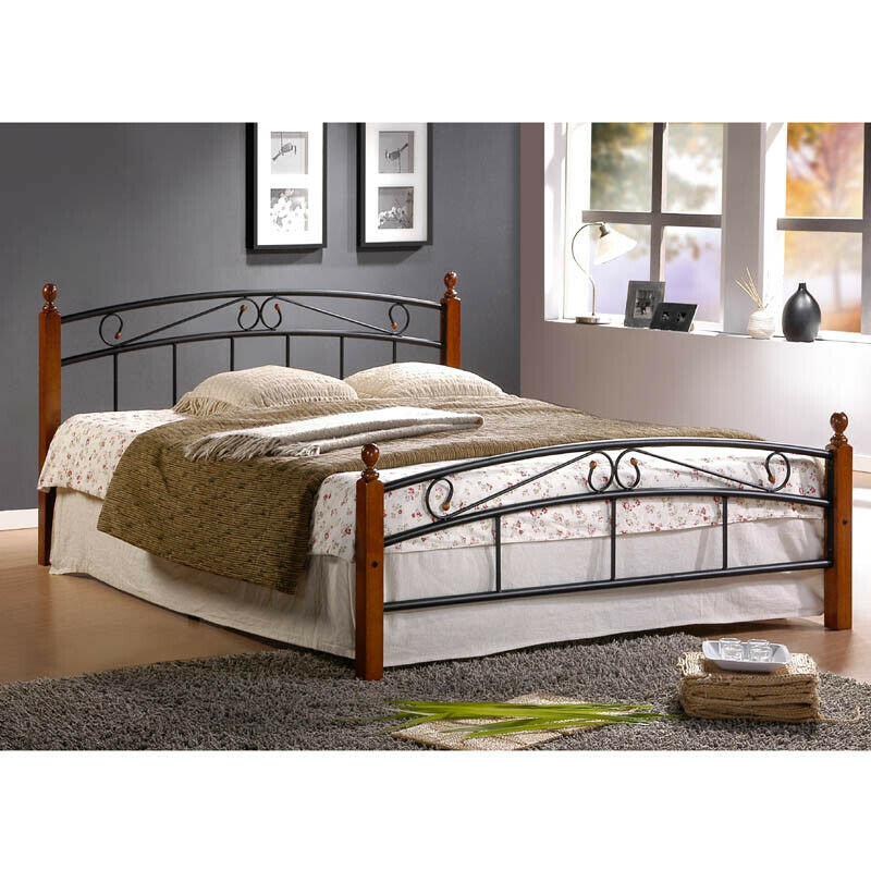 Metal Bed Iron Bed Double 140 x 200 Wood Slatted black brown bed frame 8077 Metal Bed Iron Bed Double 140 x 200 Wood Slatted black brown bed frame 8077