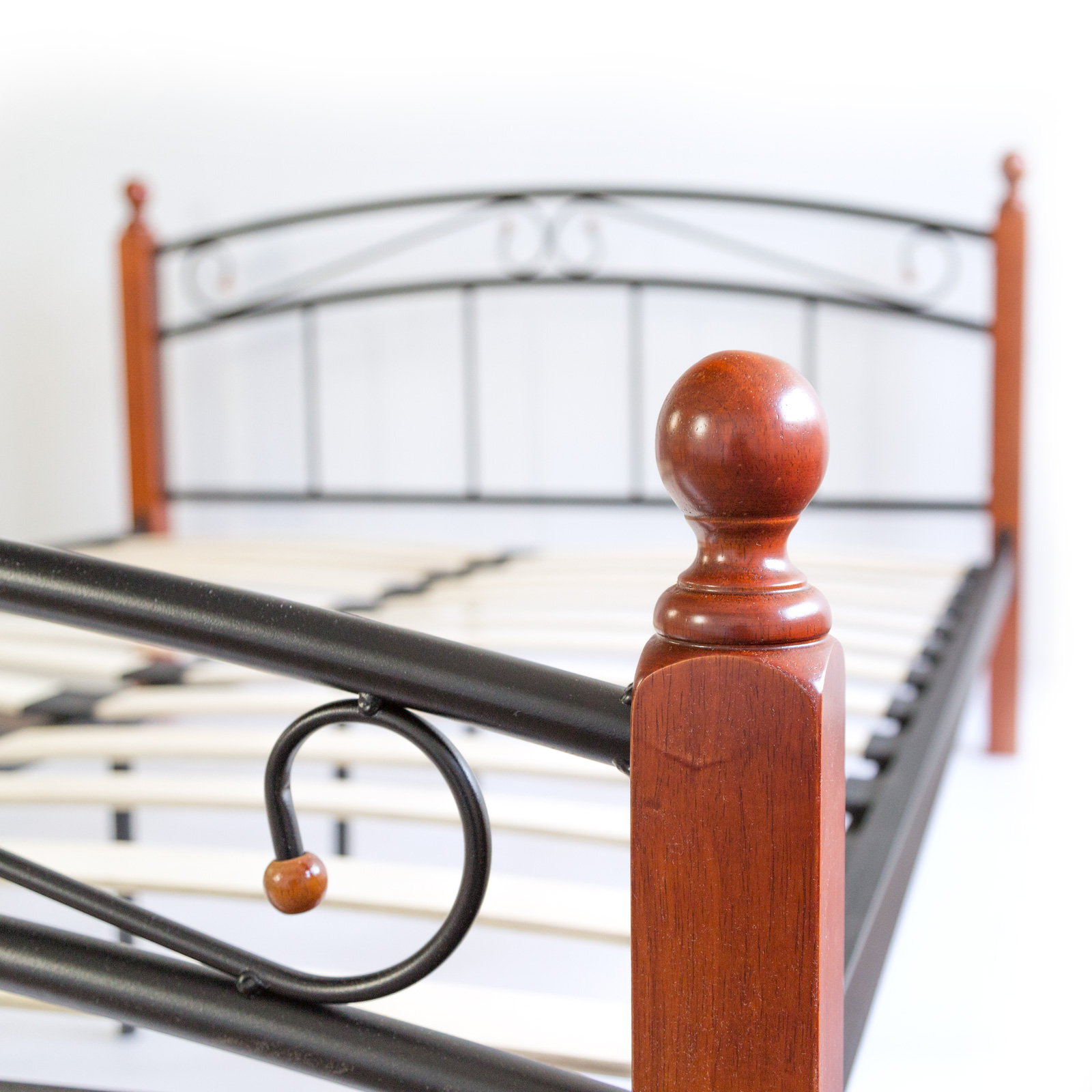 Metal Bed Iron Bed Double 140 x 200 Wood Slatted black brown bed frame 8077 Metal bed 140 160 180 x 200 Bed frame with slatted frame Double Bed Wood Black Brown