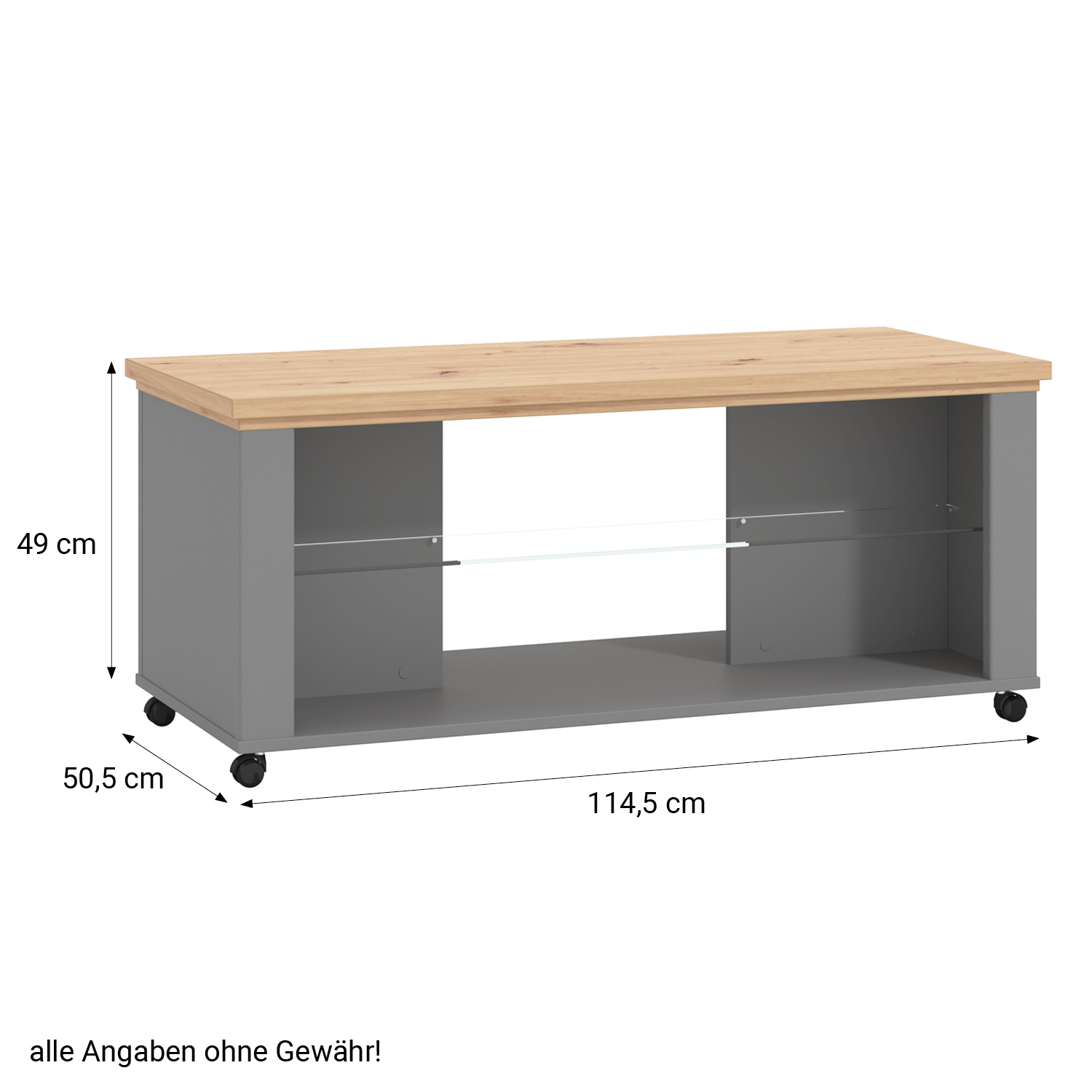 Coffee Table Living Room Table with Castors Wooden Table Oak Grey Storage