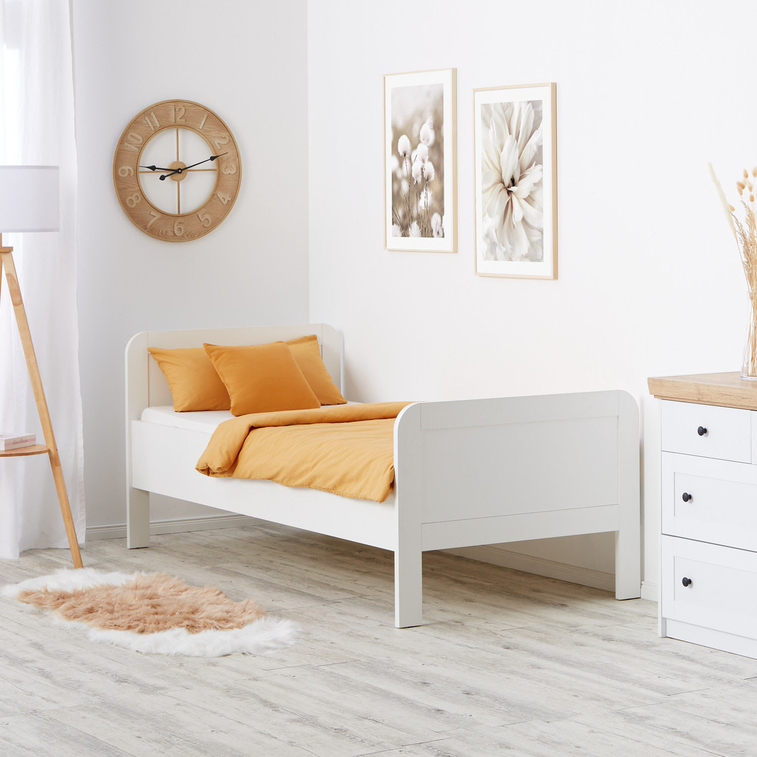 Comfort Bed 90x200 cm White | Senior Bed Height Adjustable | Single Bed | Wood | without Slatted Frame