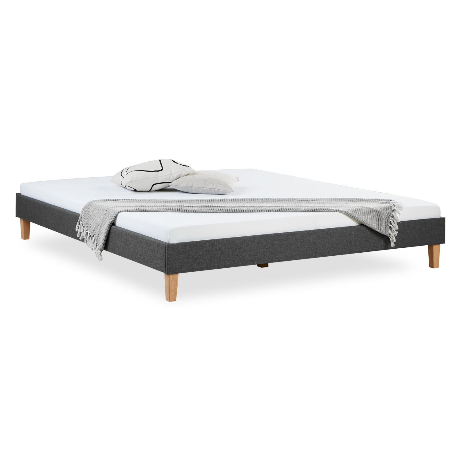 Upholstered Bed Frame Double Bed 180 x 200 cm Grey Futon Bed Platform Bed Fabric