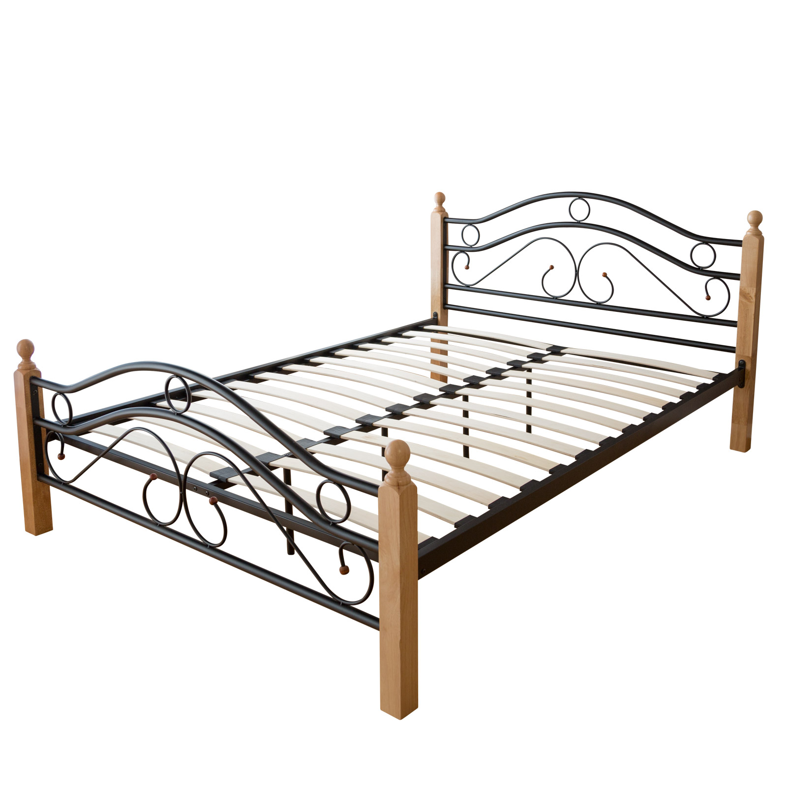 Metal Bed Iron Bed Double 180 x 200 Wood Slatted black natural bed frame 803 Metal bed 140 160 180 x 200 Bed frame with slatted frame Double Bed Wood Black Brown