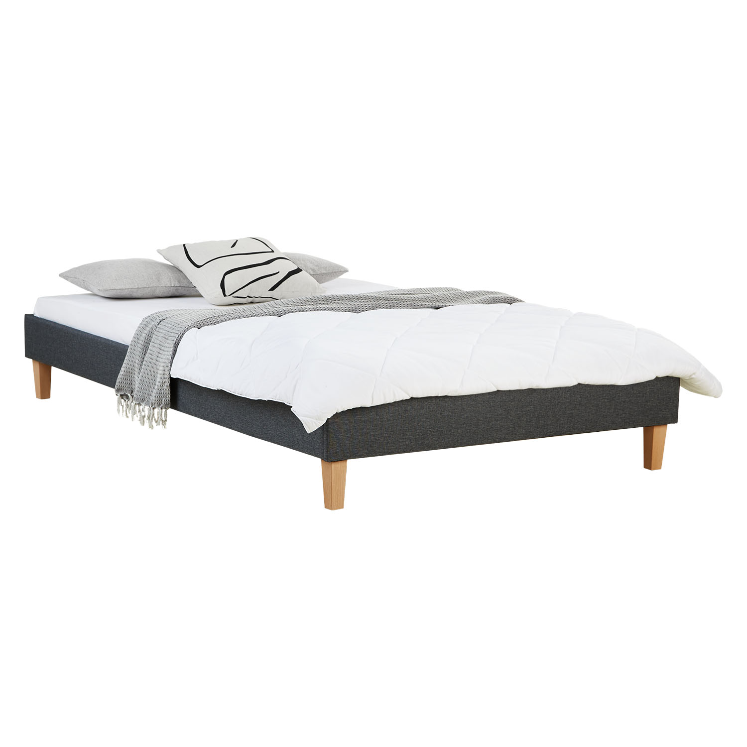 Lit rembourré avec matelas 120x200 Sommier à lattes Lit double en tissu Cadre de lit Lit Gris