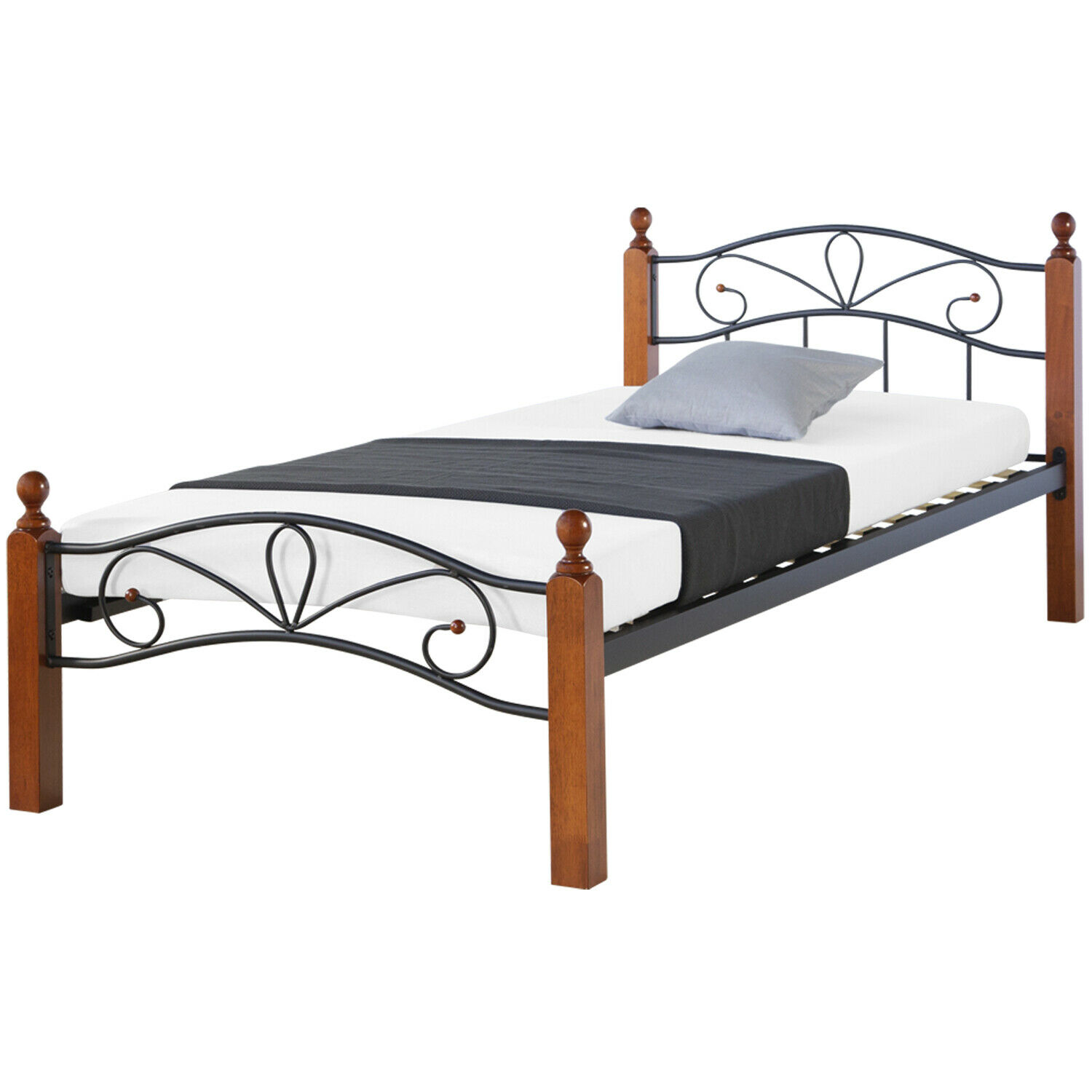 Metallbett 90x200 Schwarz Einzelbett Jugendbett Bettgestell mit Lattenrost