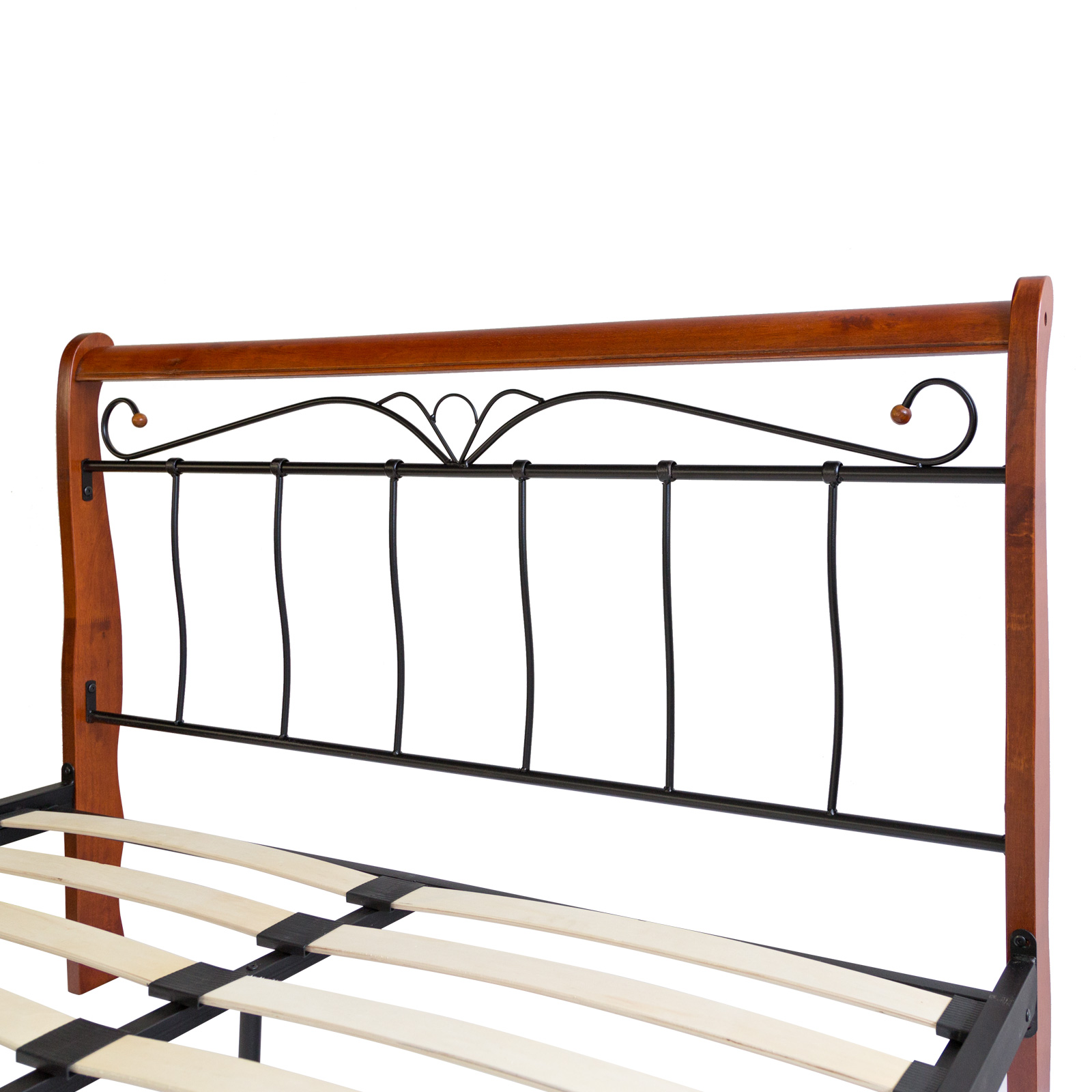 Design Iron Bed Double 160 x 200Wood Slatted black brown bed frame 1008