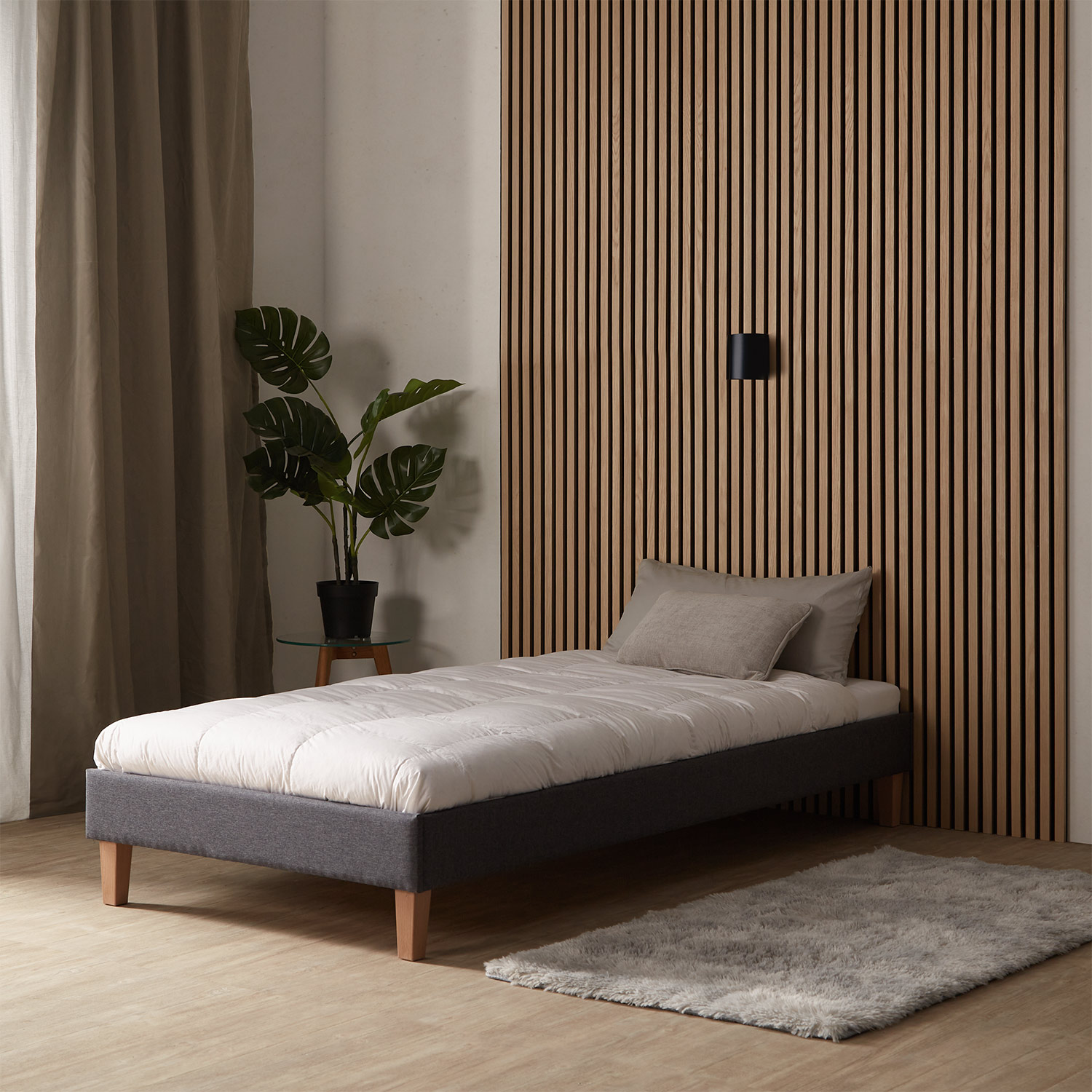 Upholstered Bed with Mattress 90x200 Slatted Frame Single Bed Fabric Bedstead Bed Grey