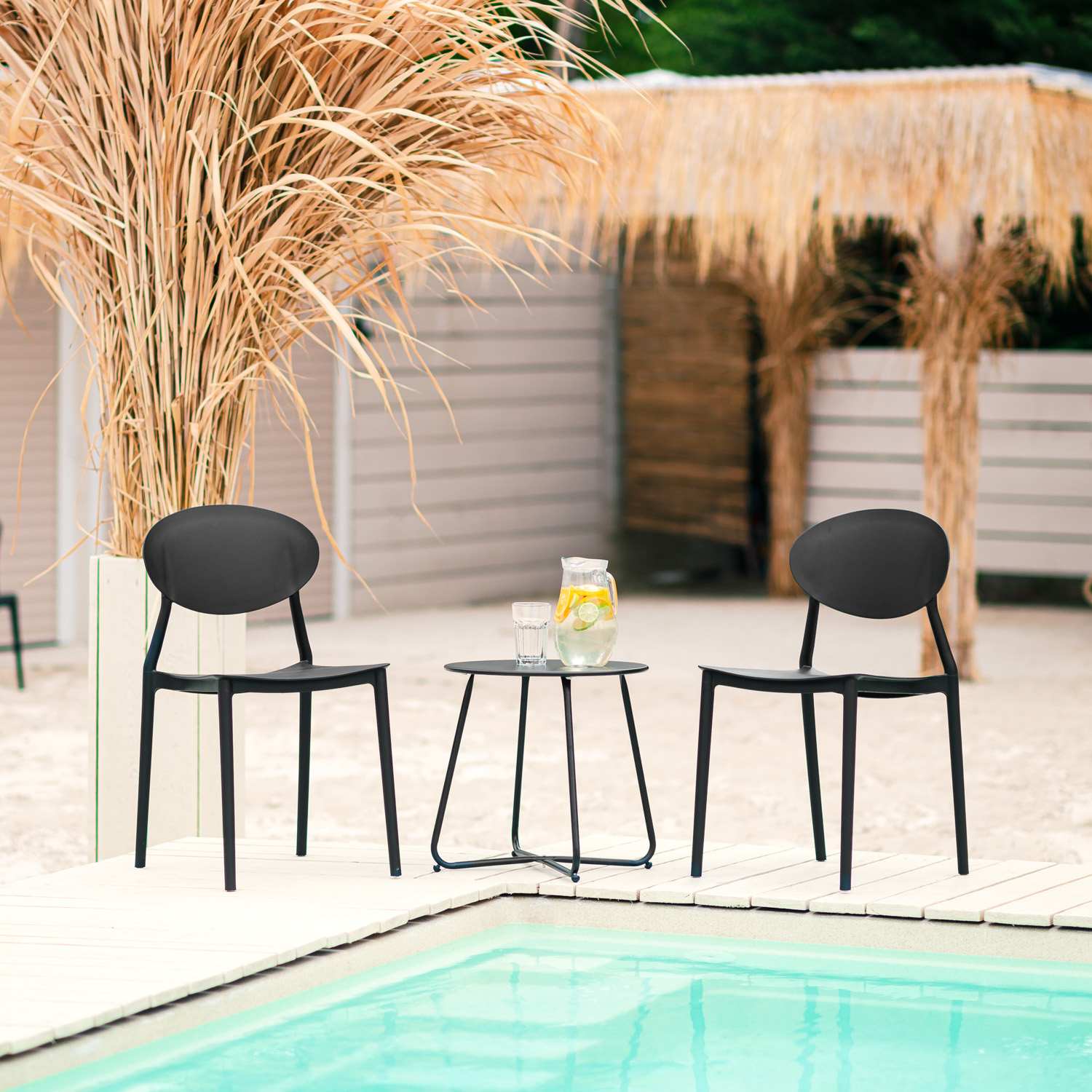 The garden season is open Garden chair Set of 4 Camping chairs Black Outdoor chairs Plastic Stacking chairs Kitchen chairs