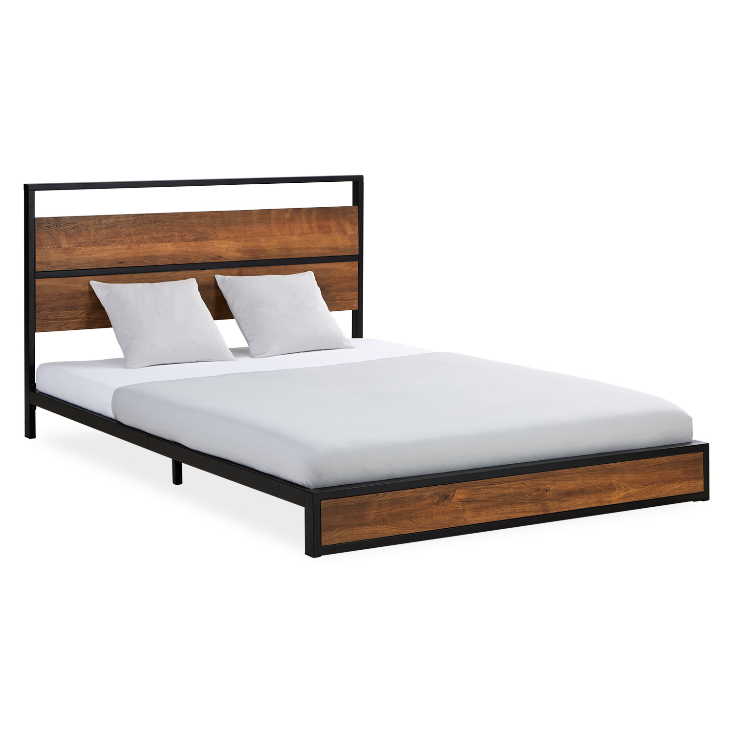 Solid Metal Bed 140x200 cm Slatts Double Bed Black Futon Bed Wood Brown Platform Bed Frame Guest Bed Solid Metal Bed 140x200 cm Slatts Double Bed Black Futon Bed Wood Brown Platform Bed Frame Guest Bed