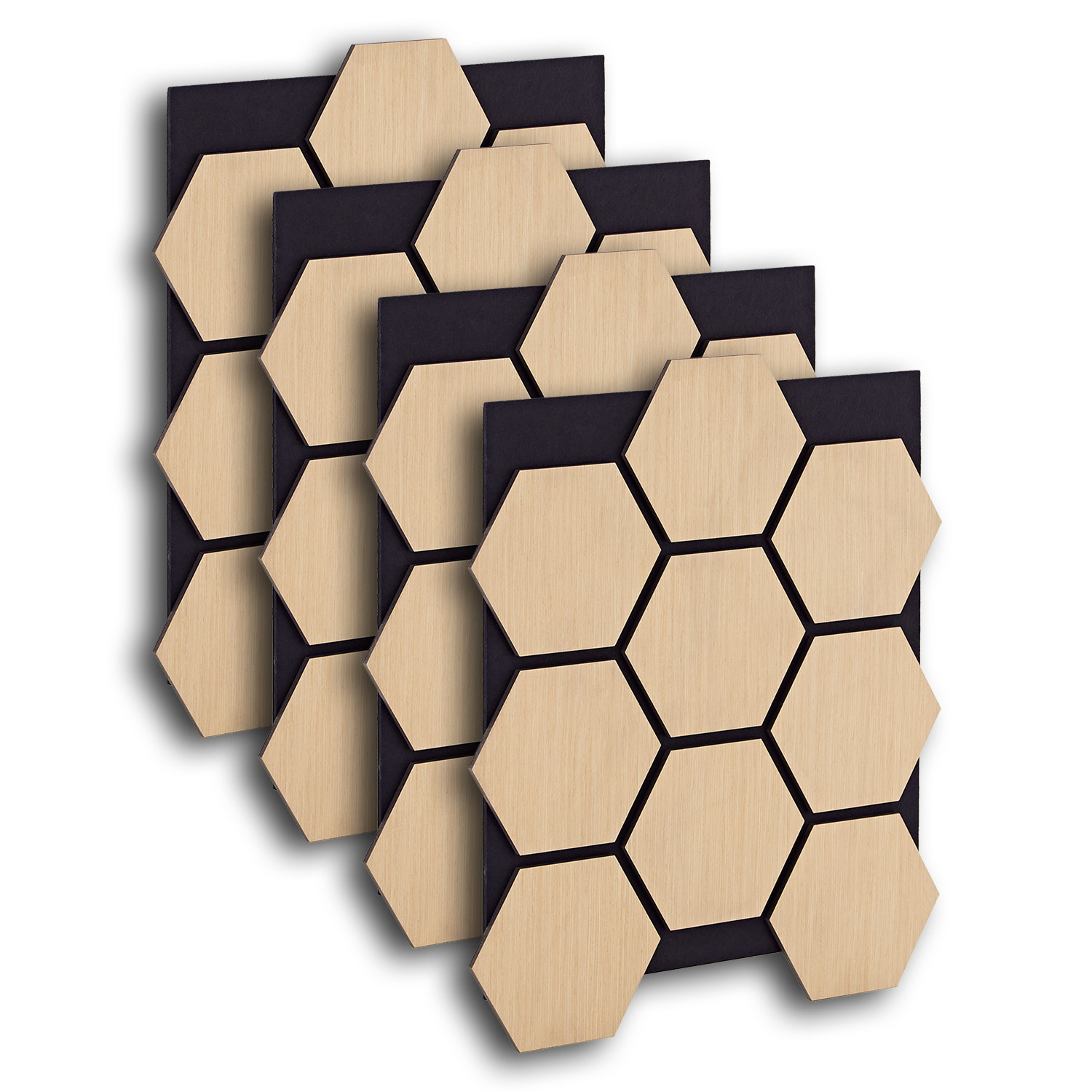 Akustikpaneele Wandpaneele Hexagon Wabe 76 x 62 cm Natur Eiche | Holz | 4er Set | 3D