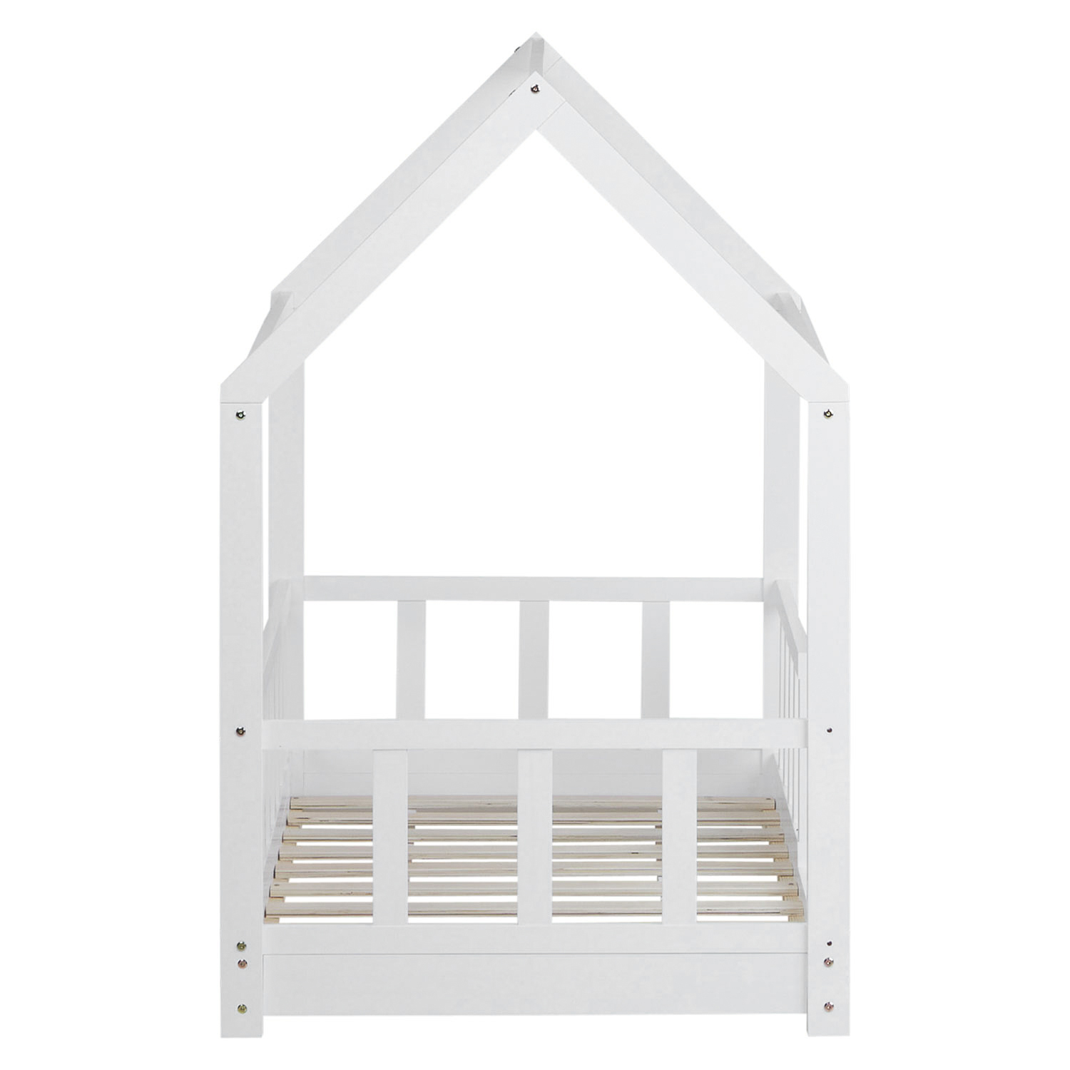 Children's Bed 80x160 cm White | House Bed with Fall Protection | Montessori | Single Bed | with Slatted Frame | Wood