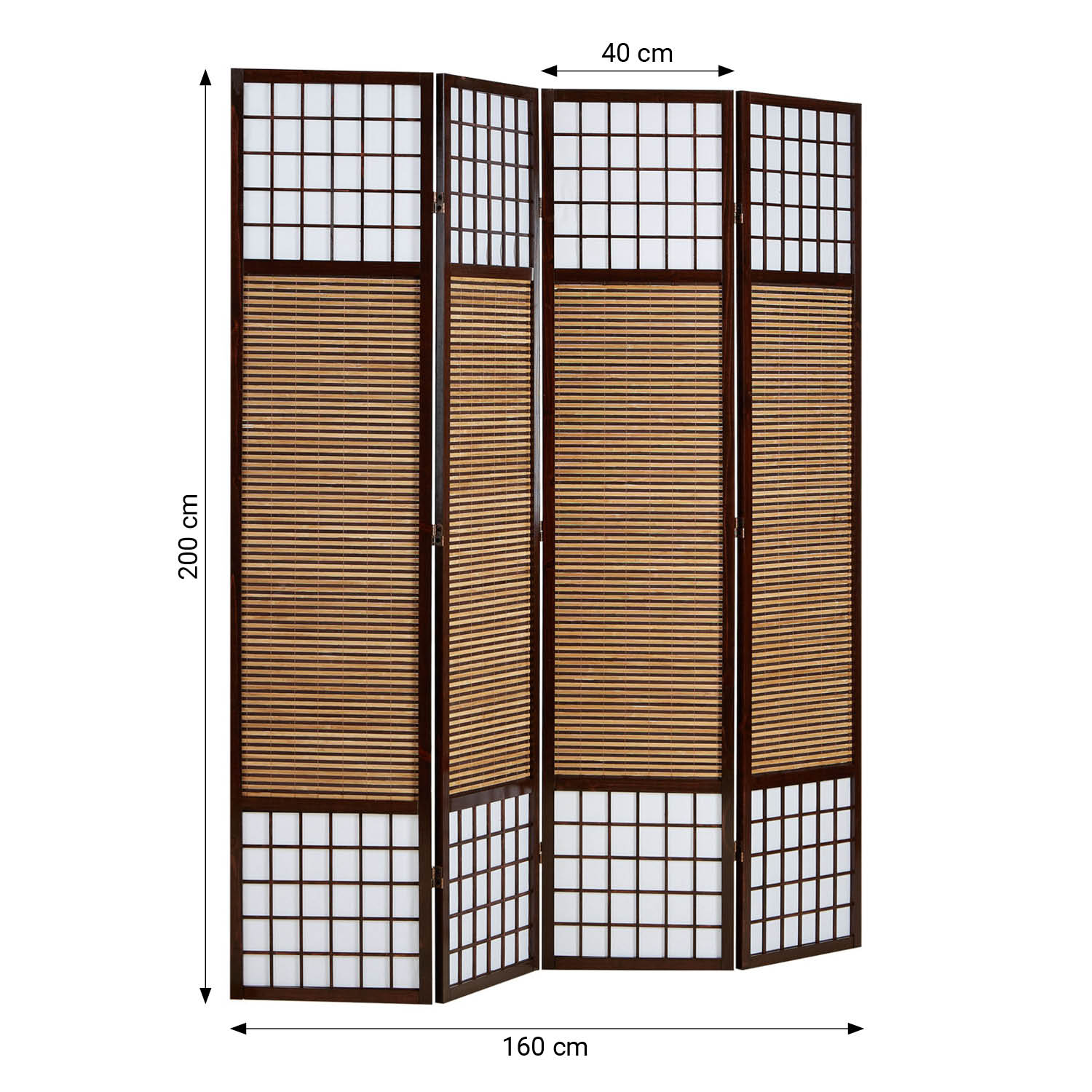 Paravent Sondergröße 2 m Höhe Raumteiler 4 teilig Holz Trennwand Sichtschutz Braun