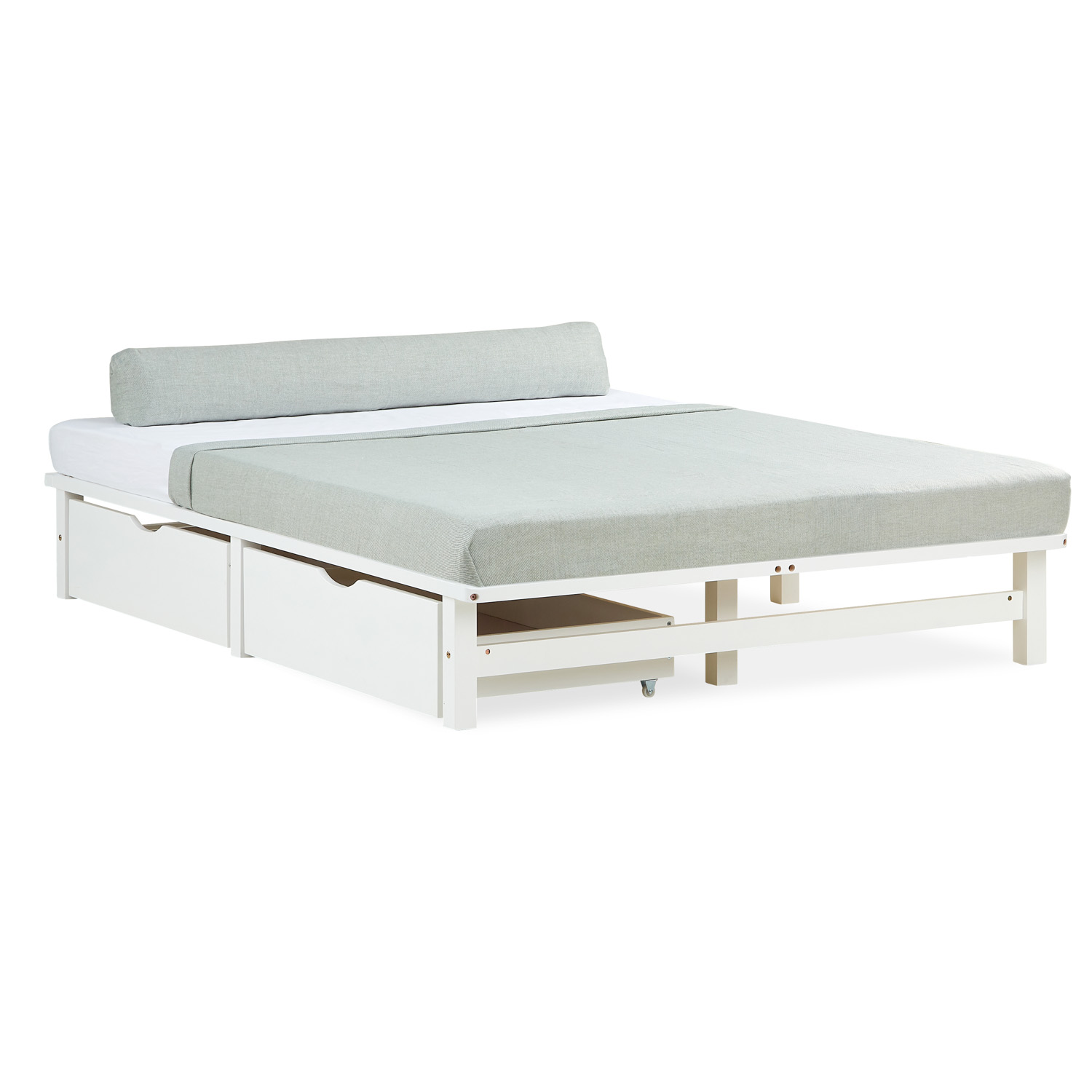 Pallet Bed 140x200 cm White | Double Bed with Storage Drawers | with Slatted Frame | Wood | Kids Youth Guest Bedroom