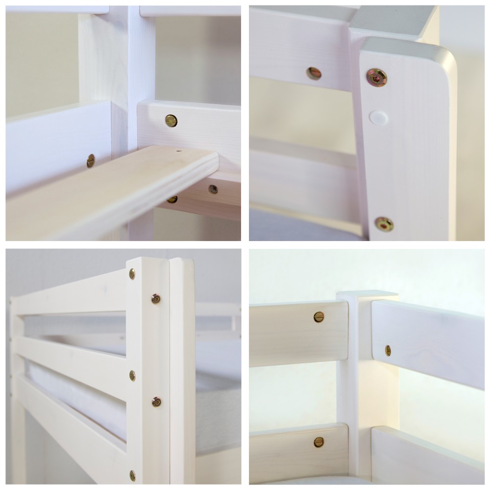 Loft Bed Kids 90x200 cm White with Curtain Stars | Tunnel | without Slatted Frame Loft Bed Kids 90x200 cm White with Curtain Stars | Tunnel | without Slatted Frame