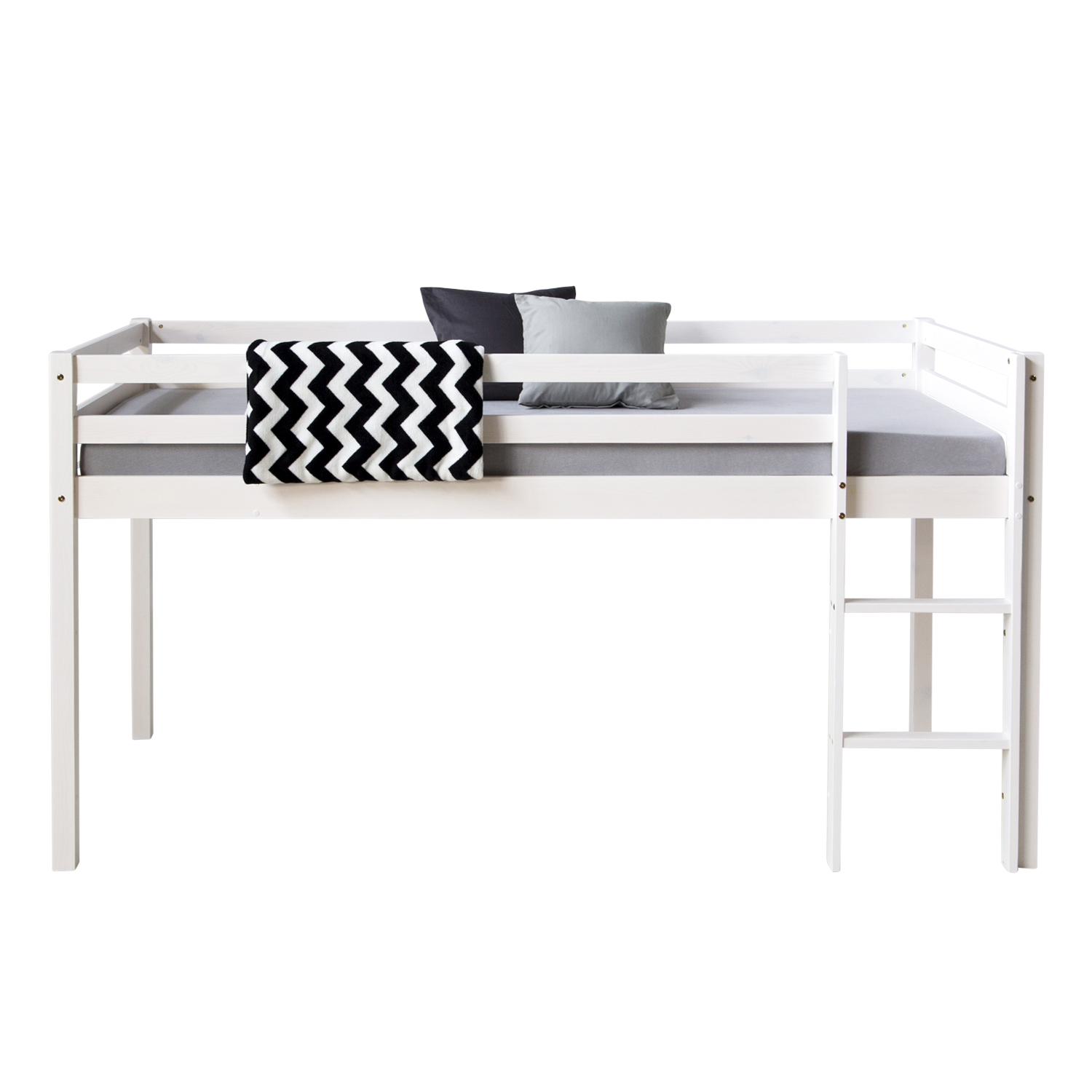 Loft Bed Kids 90x200 cm White Basic | with Slatted Frame Loft Bed Kids 90x200 cm White Basic | without Slatted Frame
