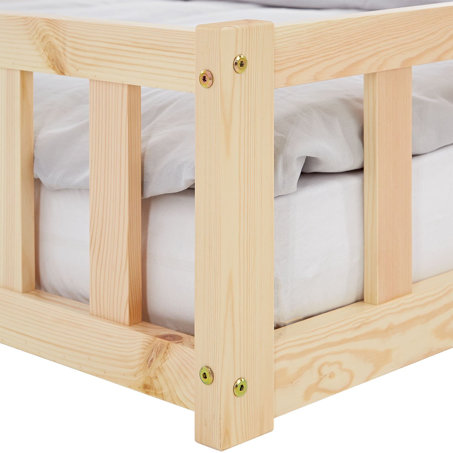 Children's Bed 120x200 Natural | Floor Bed with Mattress & Slatted Frame | with Fall Protection | Montessori