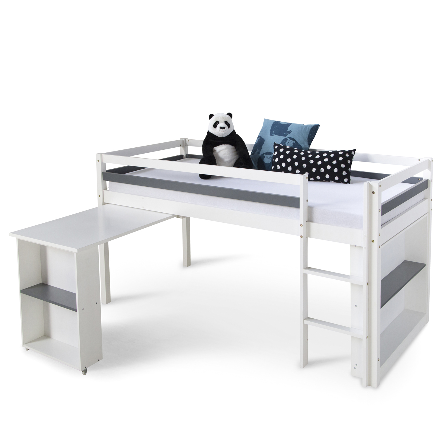 Loft Bed Kids 90x200 cm White with Desk | with Shelf | with Slatted Frame