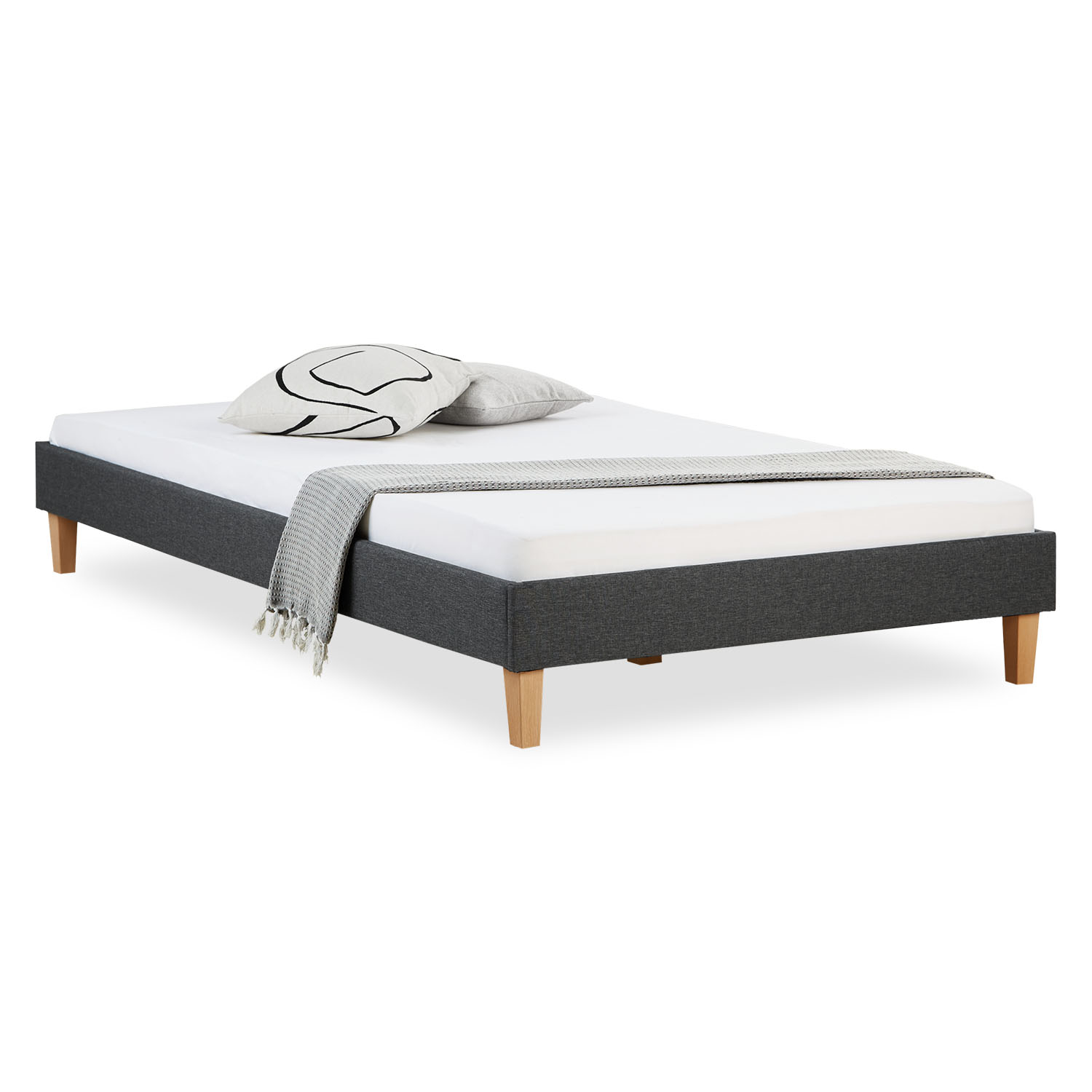 Upholstered bed 120x200 cm grey | futon bed | with slatted frame | double fabric bed frame