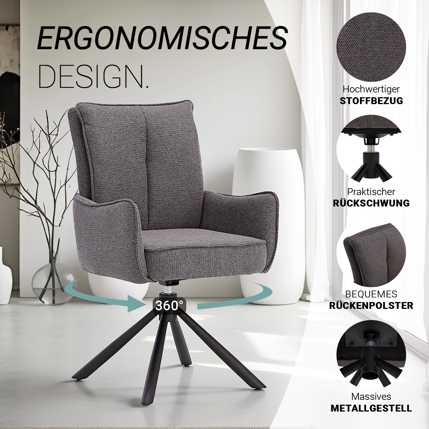 Modern Dining Table Oval Brown Black with 4 Dark Grey Fabric Chairs Dining Room Table 8 Seater Industrial Look