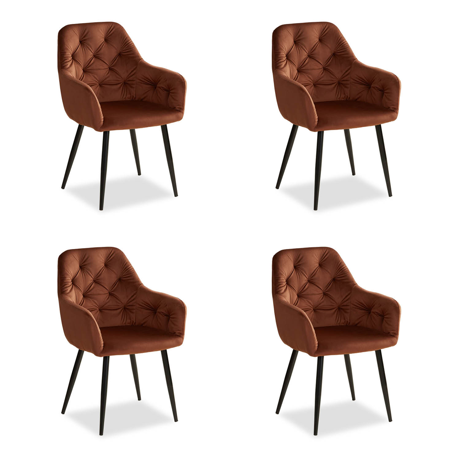 Dining Chair Set of 4 Egg Chairs Velvet Brown Armchairs Dining Room Upholstered Chairs Eames Chairs