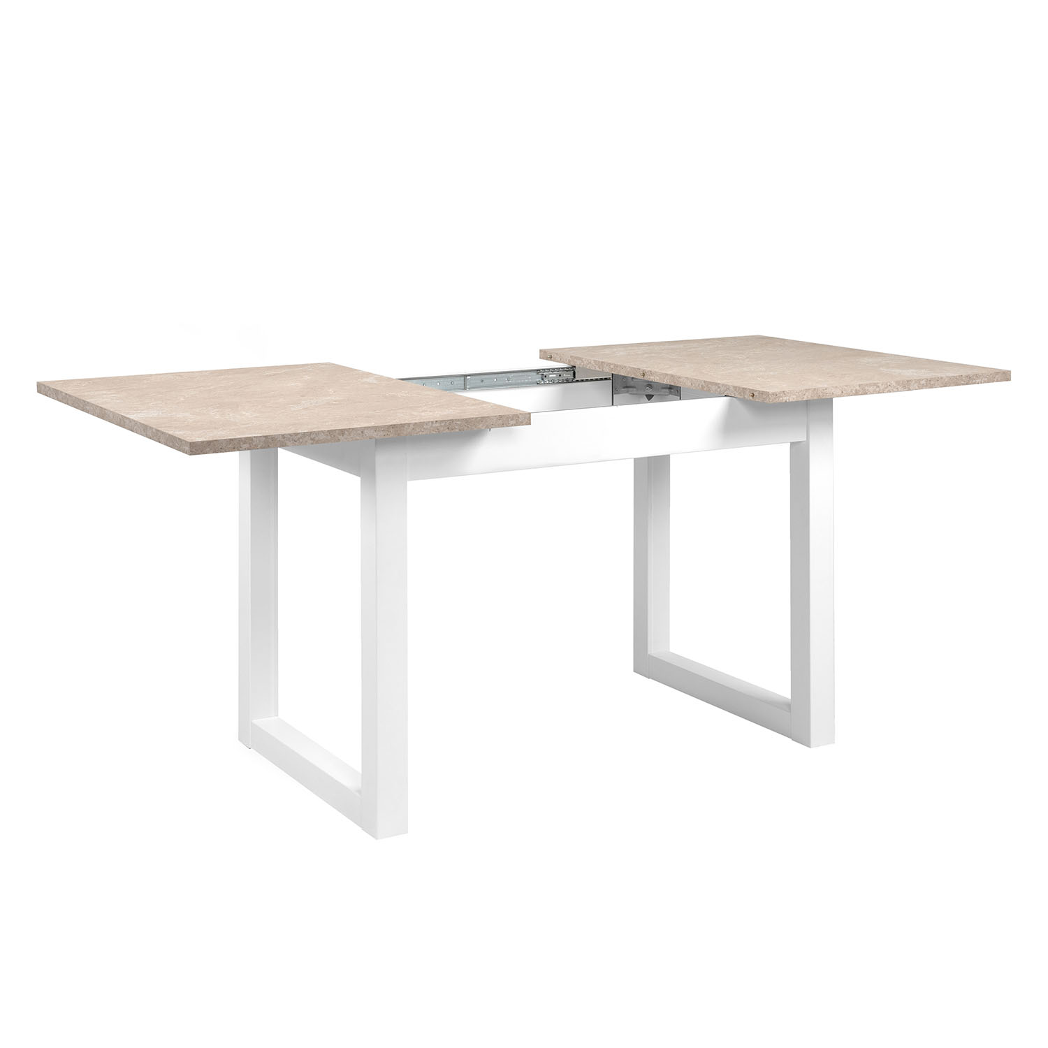 Extendable Dining Table 120x80 cm Kitchen Table Wooden Table White Sand stone Living Room Table