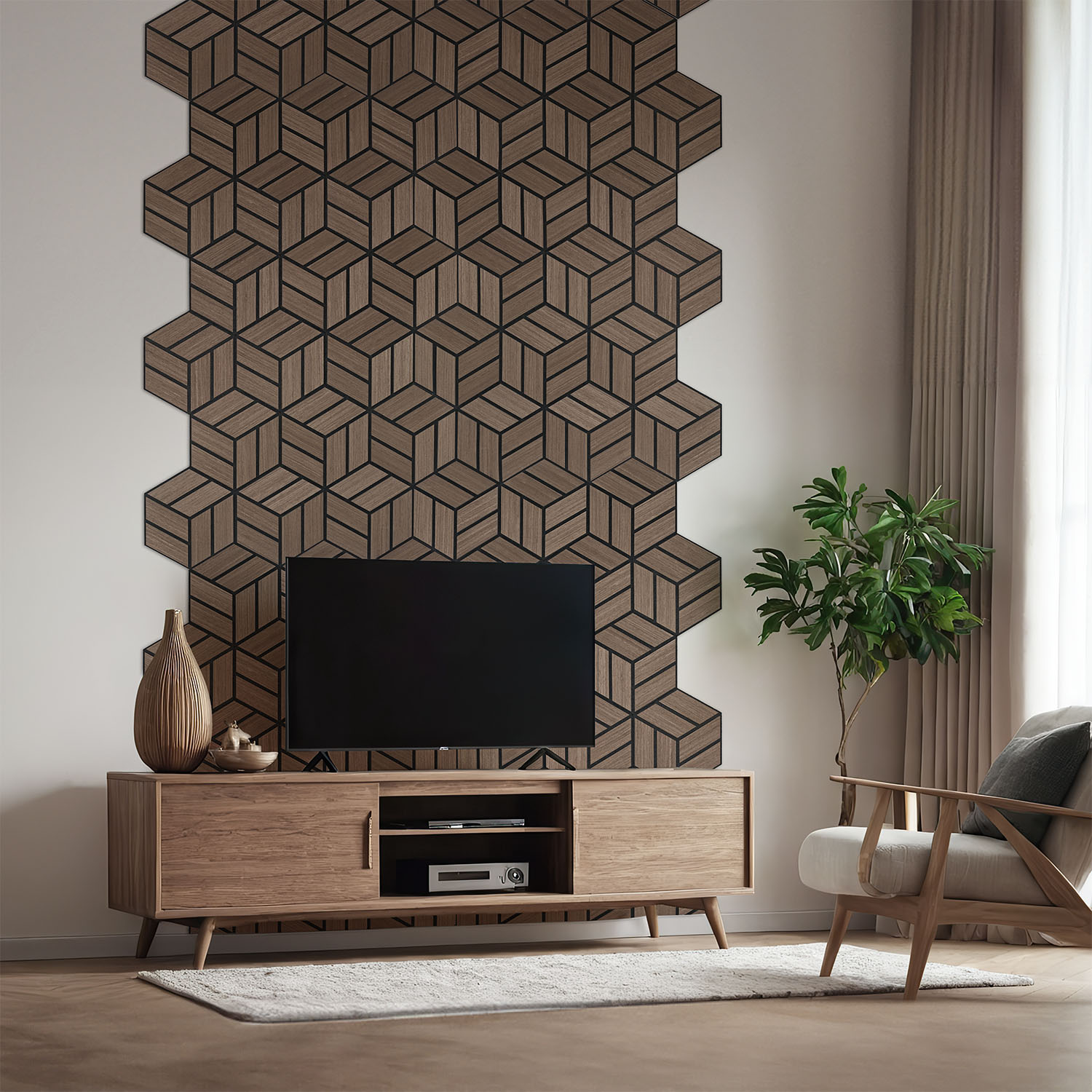 Acoustic Panels Wall Panels Hexagon Honeycomb 30 x 26 cm Brown Walnut | Wood | 4-piece Set | 3D Acoustic Panels Wall Panels Hexagon Honeycomb 30 x 26 cm Brown Walnut | Wood | 20-piece Set | 3D