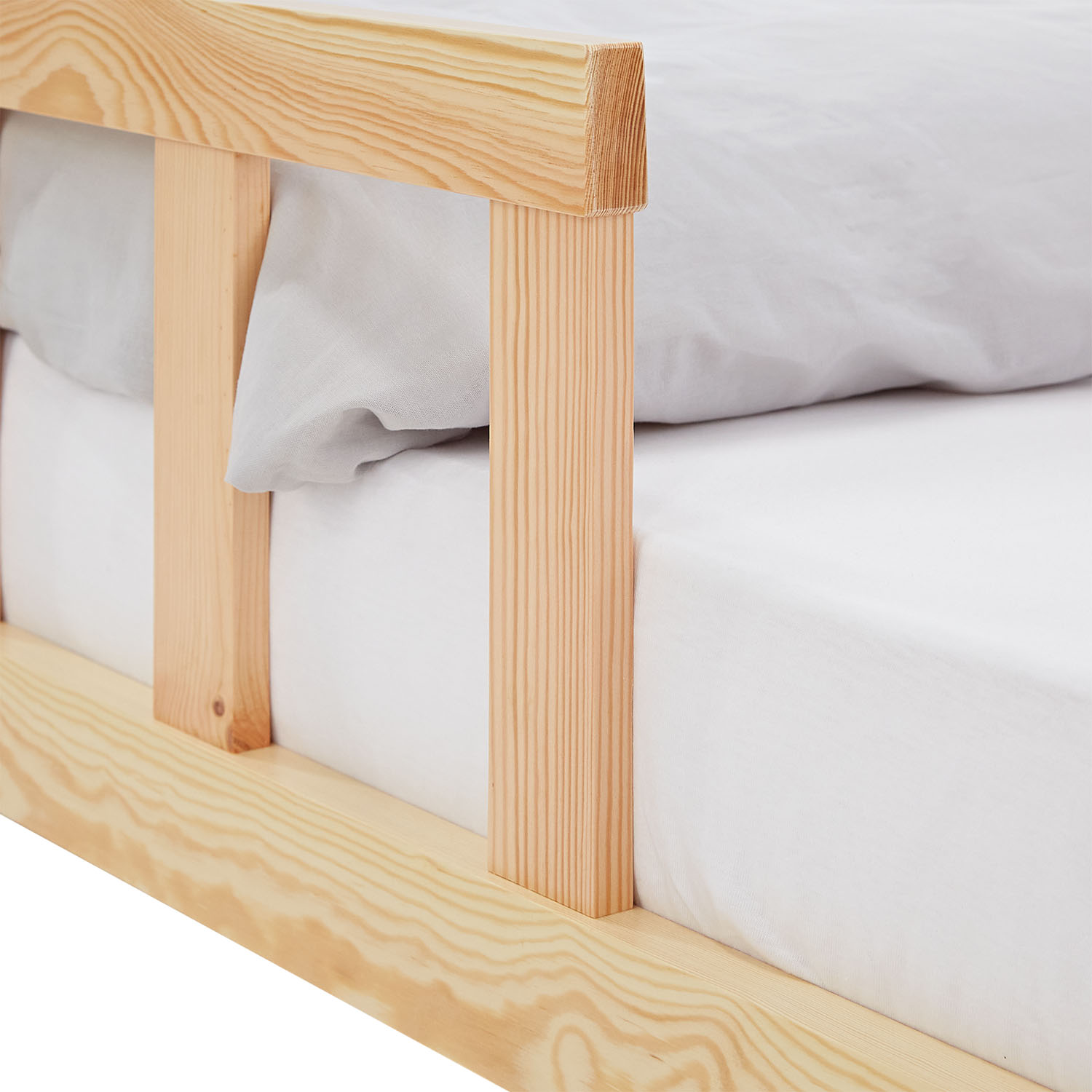 Children's Bed 120x200 Natural | Floor Bed with Mattress & Slatted Frame | with Fall Protection | Montessori