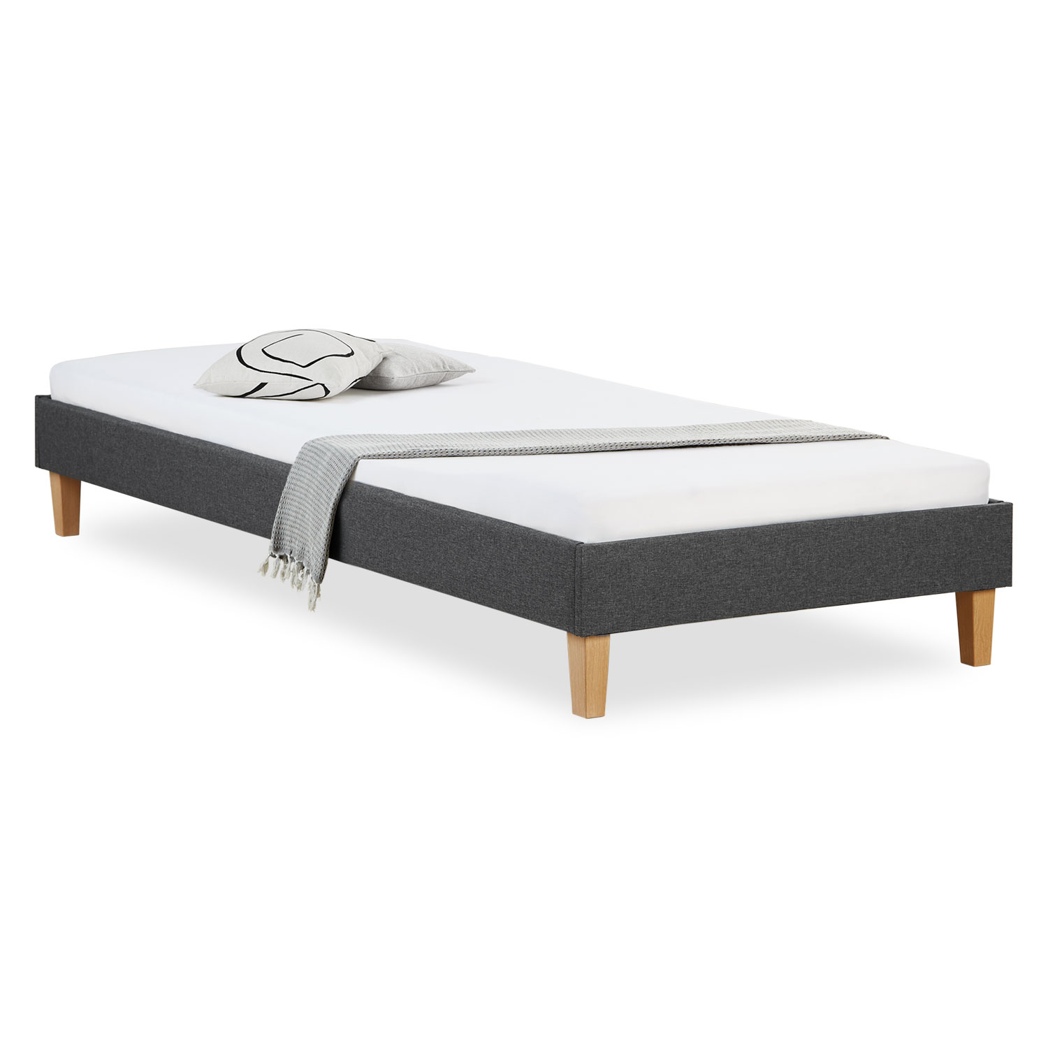 Upholstered bed 90x200 cm grey | futon bed | with slatted frame | single fabric bed frame