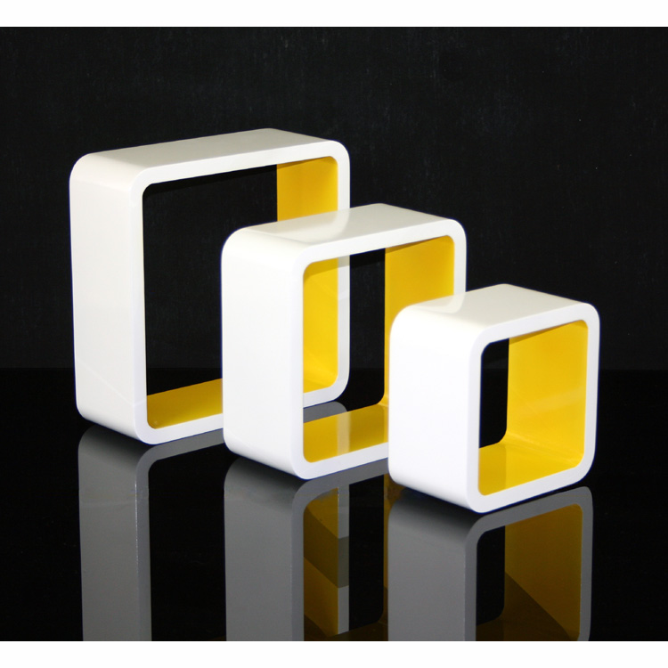 Cube Design Retro Wandregal CD Regal gelb Bücherregal Cubes Würfel 3 er