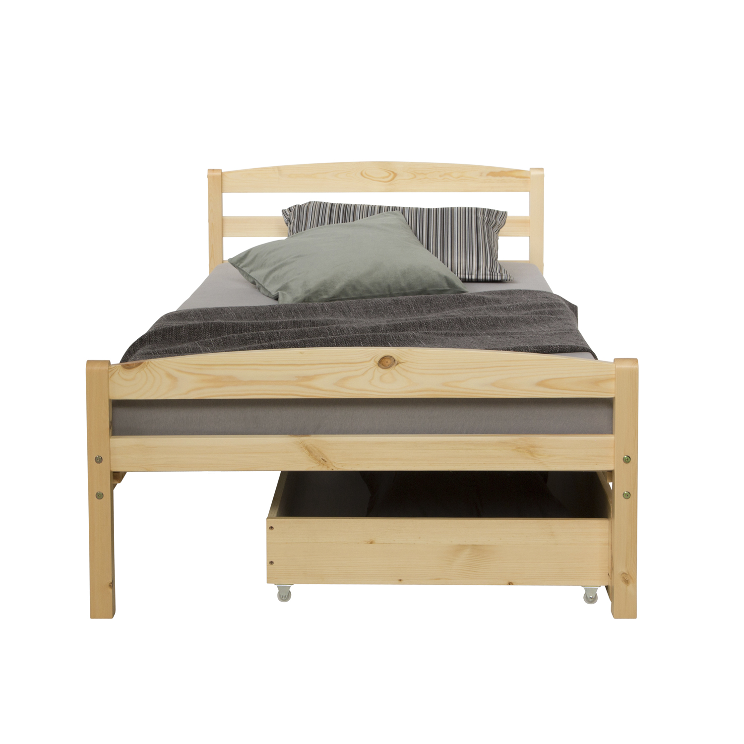 Funktionsbett Holzbett Kinderbett Jugendbett 90x200 natur Bettkasten Einzelbett