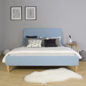 Upholstered Bed Fabric Double Bed 140x200 cm with Slatted Frame Blue