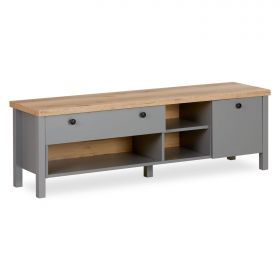 TV Board Grey TV Cabinet 146.5 cm Lowboard Sideboard TV Bench with Storage Natural Wood