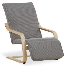 Fauteuil relax avec repose-pieds Côtelé Gris Foncé Fauteuil relaxant Naturelle Chaise longue en bois Fauteuil confort