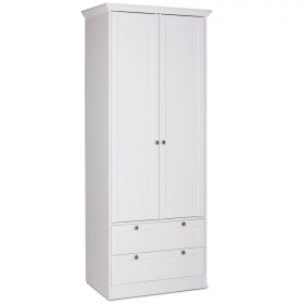 Arrmoire Meuble de Rangement 2 Portes et Tiroirs Blanc Bois