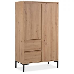 Buffet haut en Bois Chêne Vaisselier Bahut Meuble de rangement 2 Tiroirs Armoire de salon Enfilade Commode