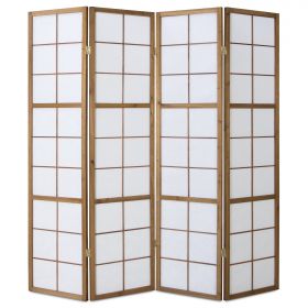 Paravent room divider 4 parts partition wall Shoji Foldable Brown