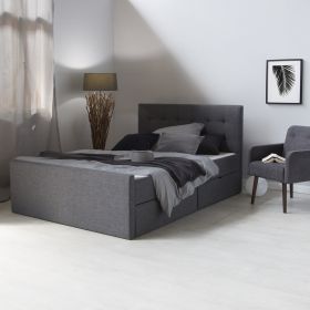 Upholstered Bed Frame Double Bed 120x200 Grey Platform Bed Fabric Headboard 2 Drawers